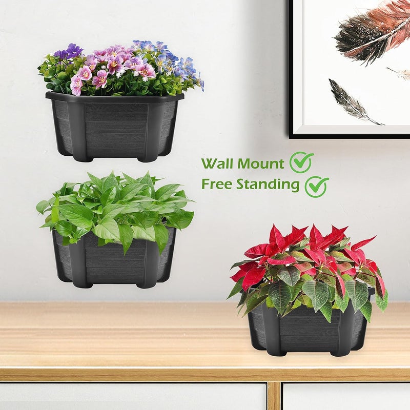 ORIMERC 9.8 inch 3 Pack Wall Hanging Planters Pots for Indoor Plants Wall Plants Holder with Drainage Hole Balcony Planters Railing Hanging Pot Fence Vertical Living Mount Outdoor with Hooks/Screws - Image 5